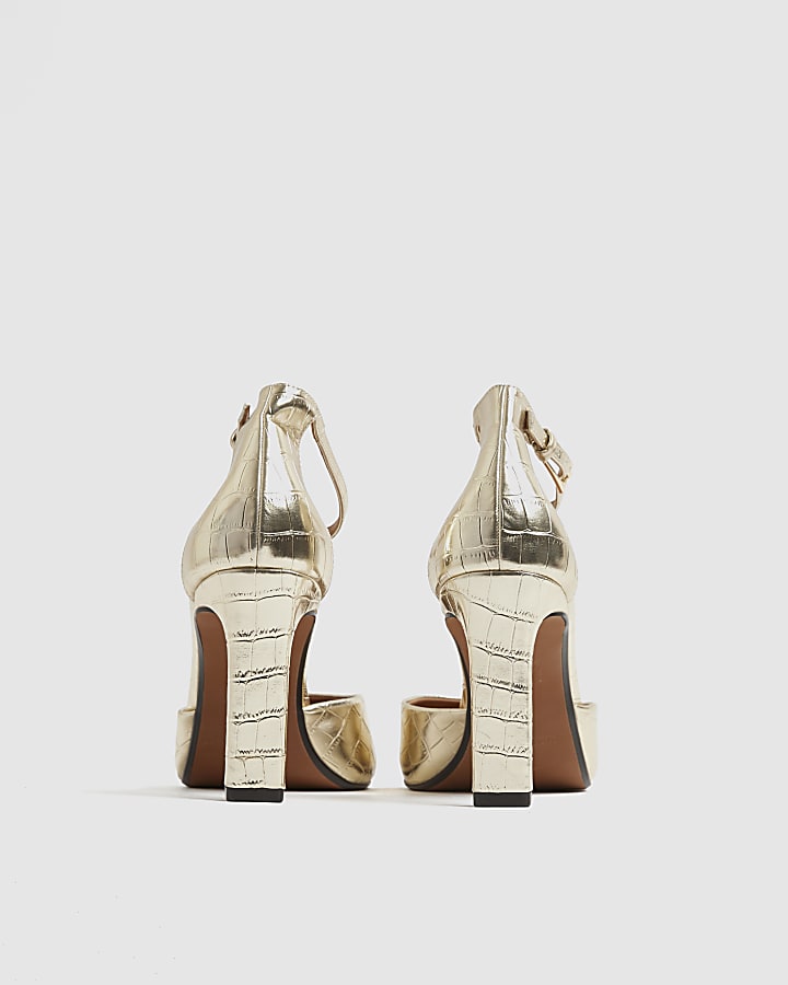 Gold Croc Ankle Strap Heels