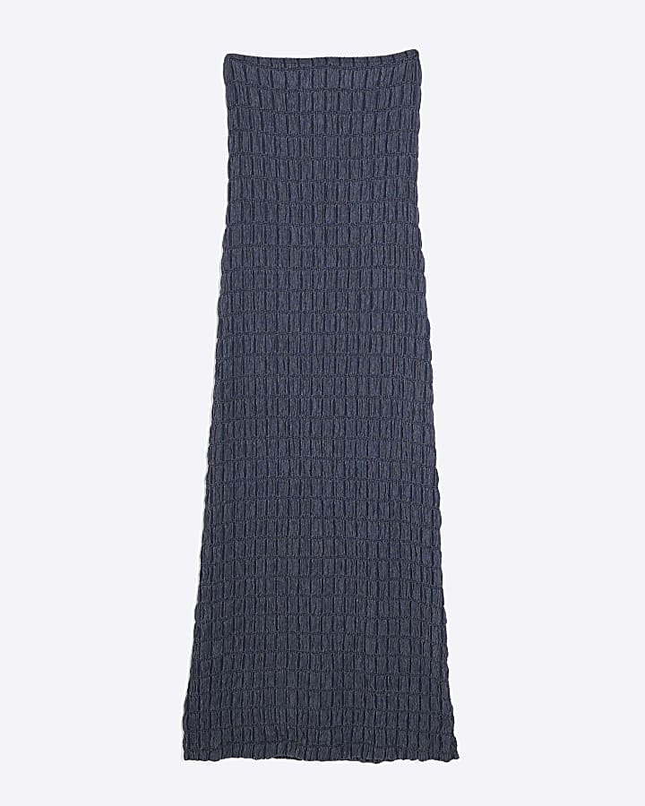 Blue Textured Bandeau Midi Dress