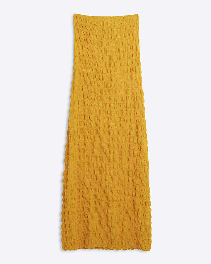 Yellow Textured Bandeau Midi Dress