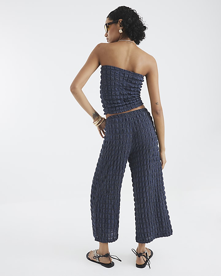 Blue Textured Bandeau Top