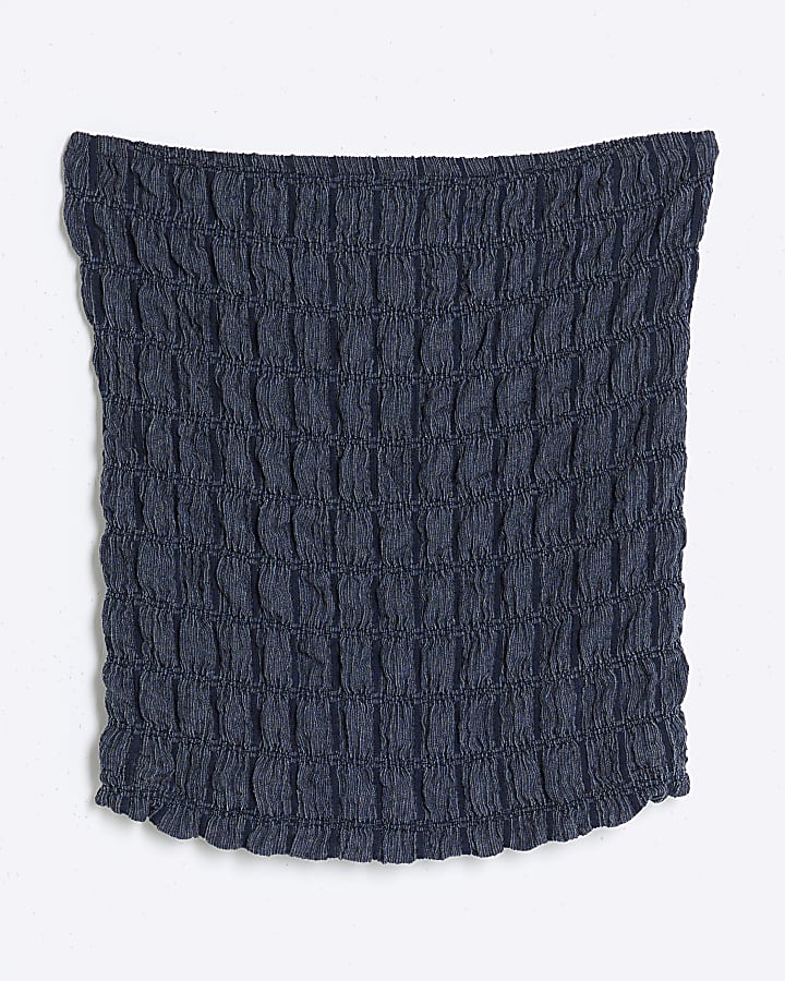 Blue Textured Bandeau Top