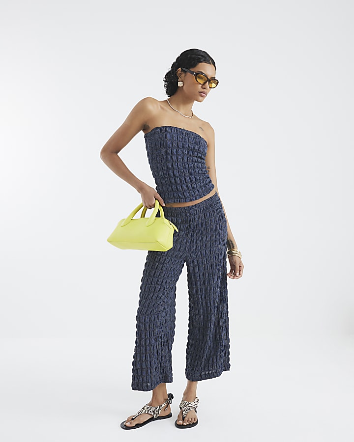Blue Textured Bandeau Top