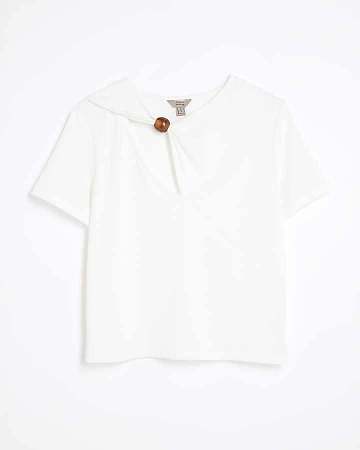 White Short Sleeve Trim Neckline T-Shirt