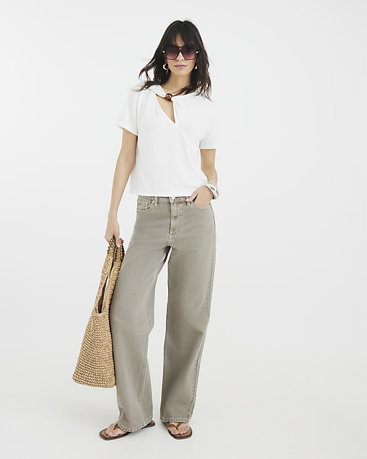 White Short Sleeve Trim Neckline T-Shirt