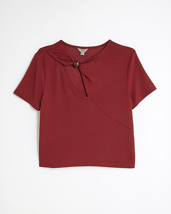 Red Short Sleeve Trim Neckline T-Shirt
