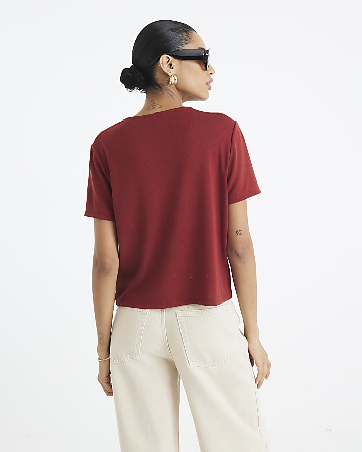 Red Short Sleeve Trim Neckline T-Shirt