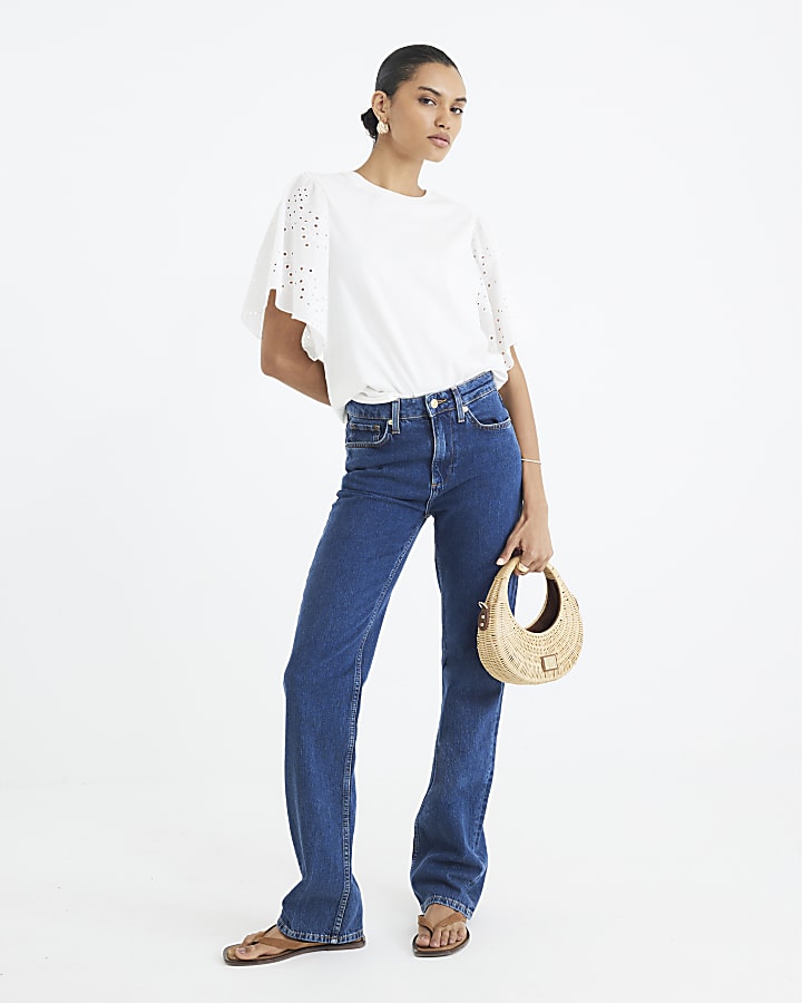 White Short Sleeve Broderie T-shirt