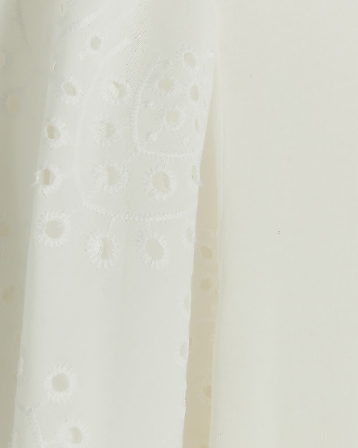 White Short Sleeve Broderie T-shirt