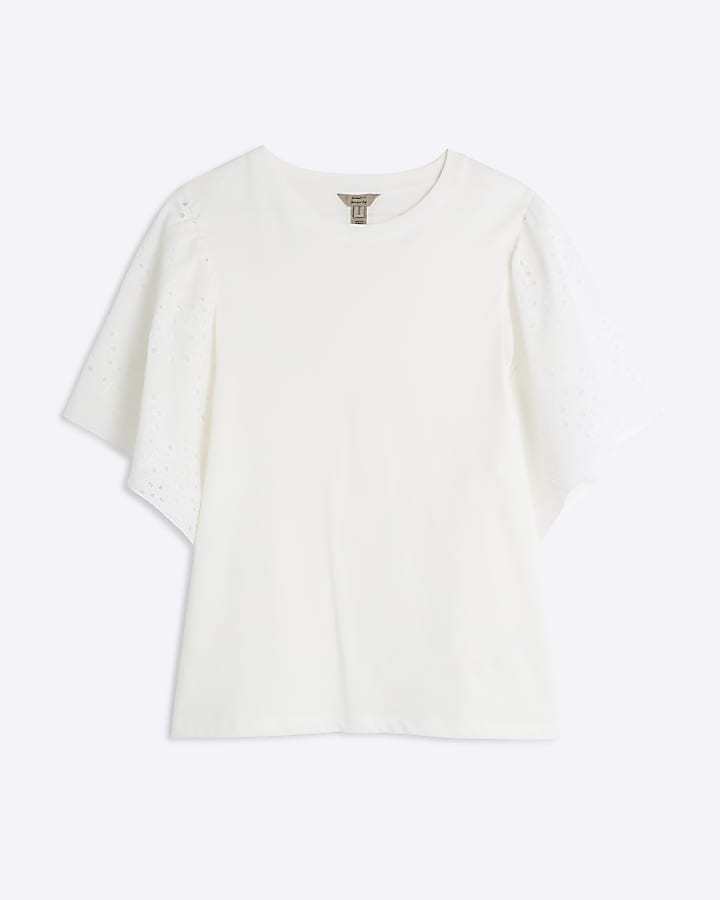 White Short Sleeve Broderie T-shirt