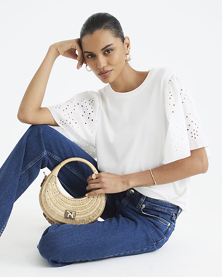 White Short Sleeve Broderie T-shirt