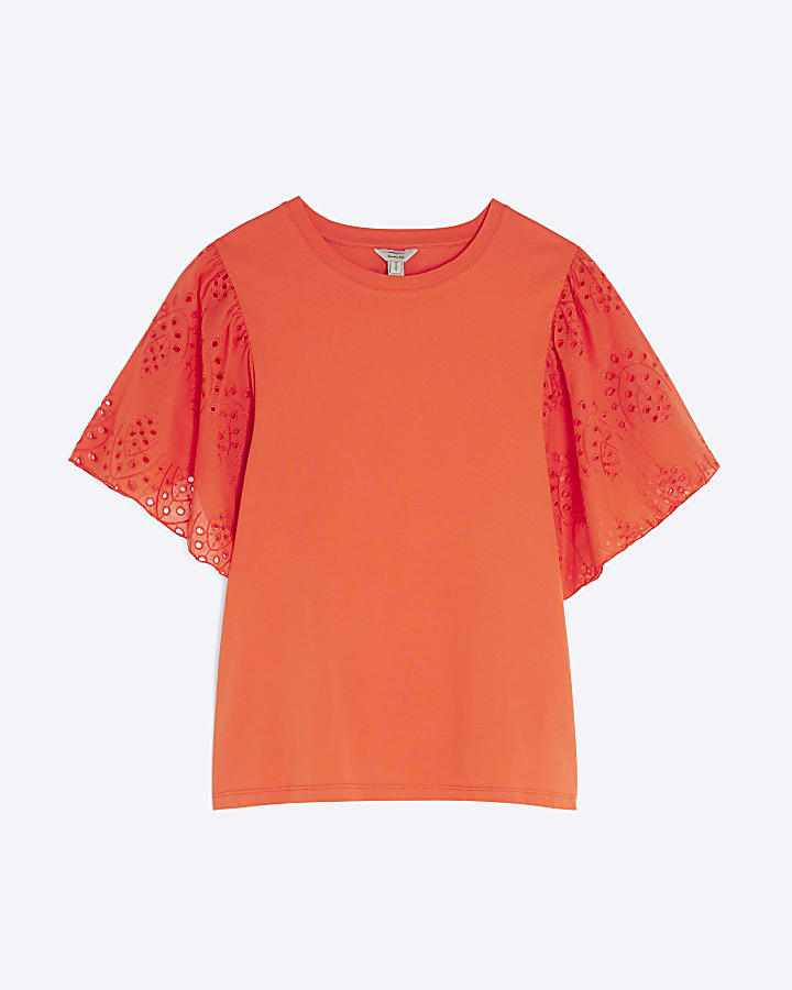 Red Short Sleeve Broderie T-shirt
