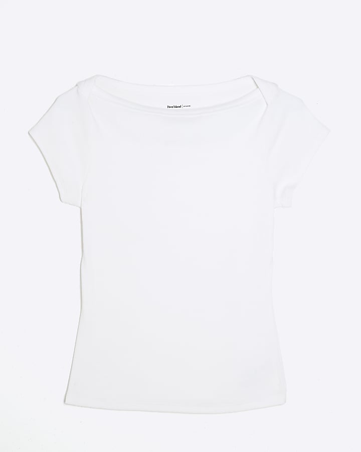 White Short Sleeve Ribbed Top