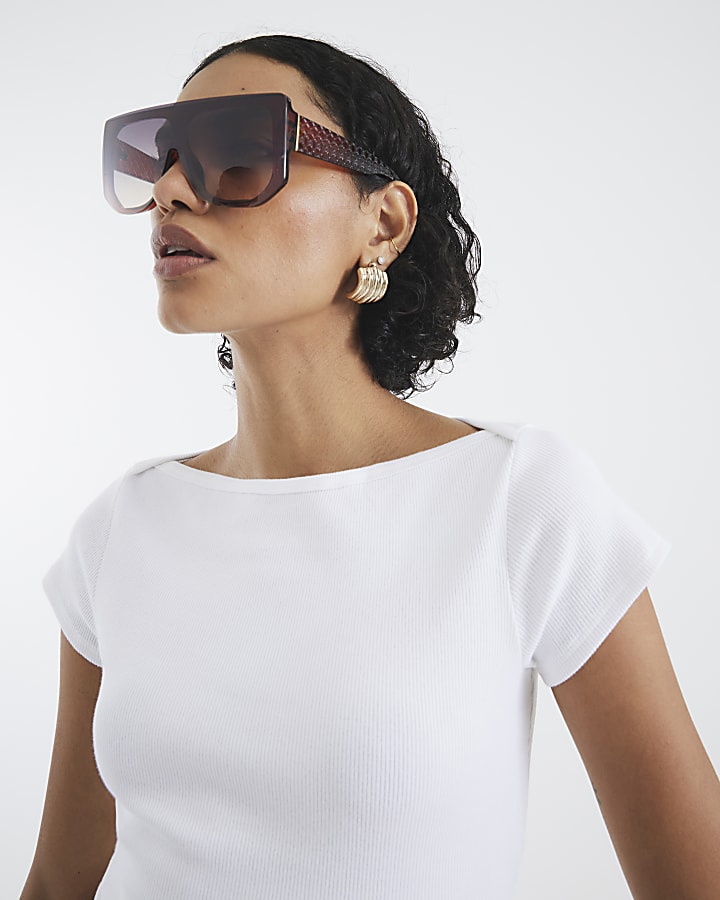 White Short Sleeve Ribbed Top