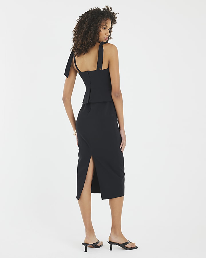 Black Sleeveless Bow Detail Corset Midi Dress