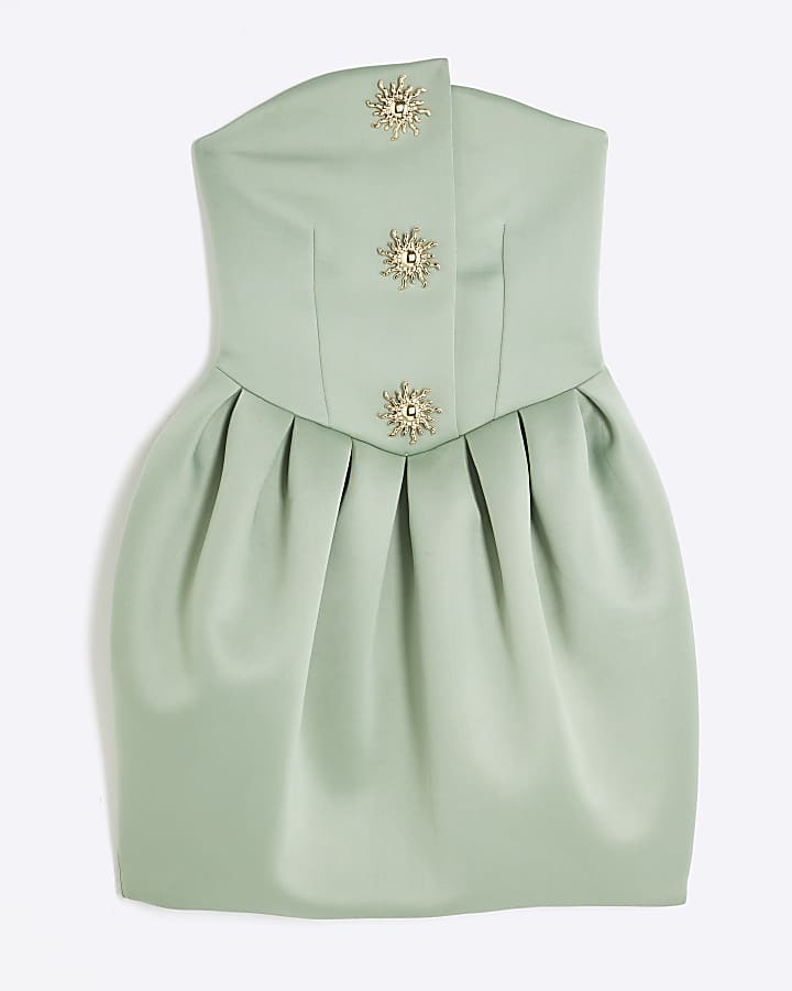 Green Sleeveless Button Bandeau Mini Dress