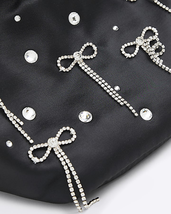 Black Satin Diamante Bow Grab Bag