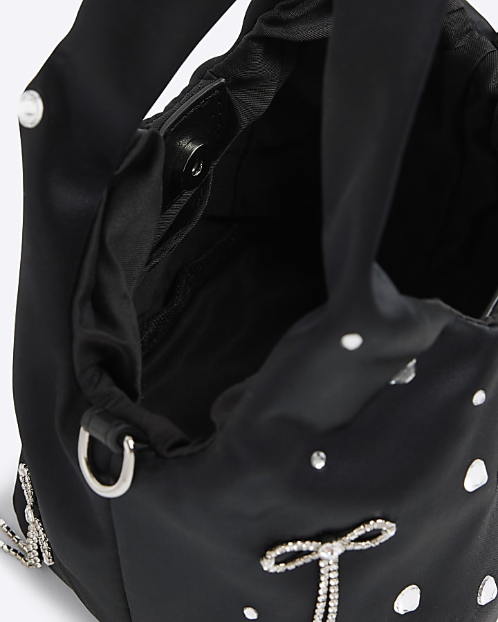 Black Satin Diamante Bow Grab Bag