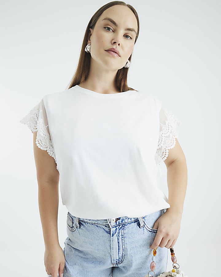 White Lace Hybrid Short Sleeve T-Shirt