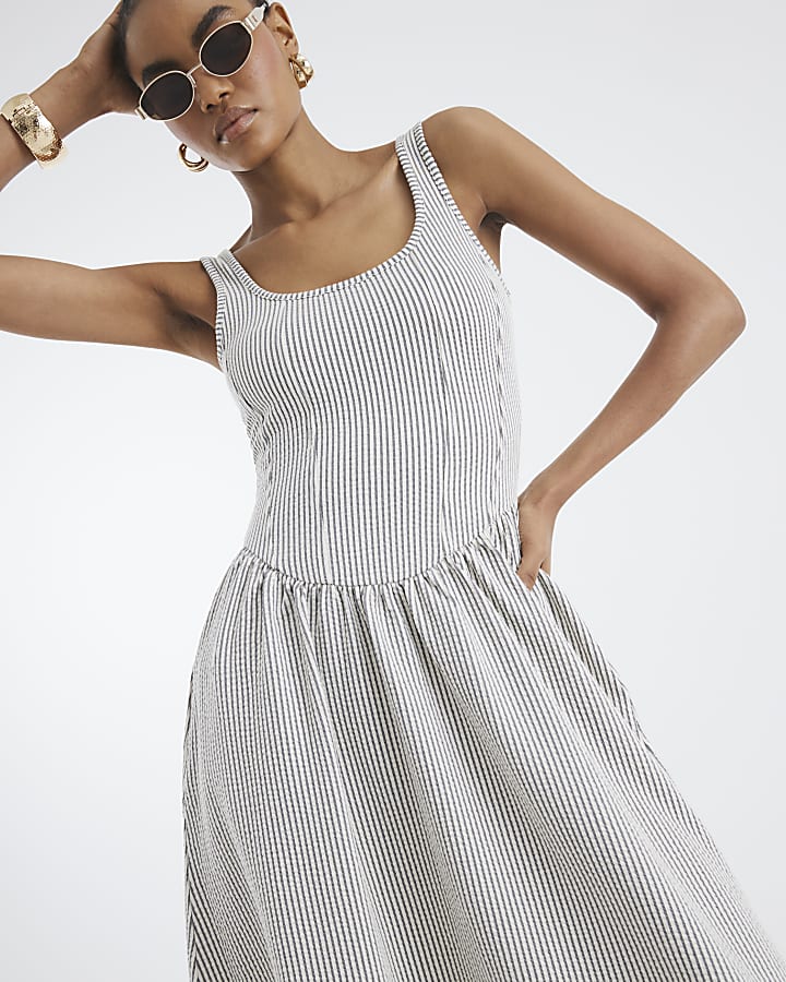 Black Sleeveless Stripe Midi Dress