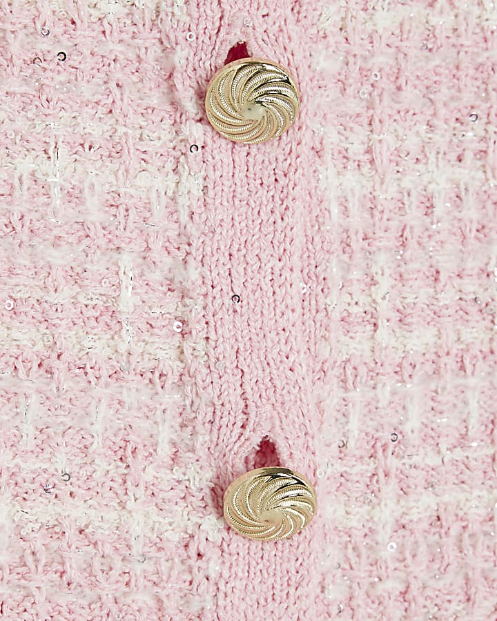 Pink Boucle Short Sleeve Cardigan