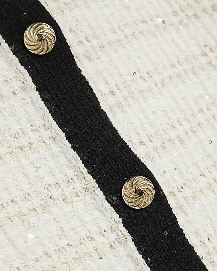 White Boucle Short Sleeve Cardigan
