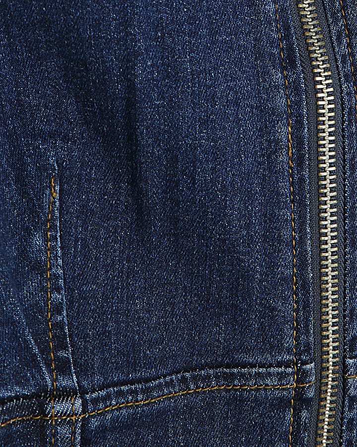 Petite Blue Denim Zip Front Mini Dress