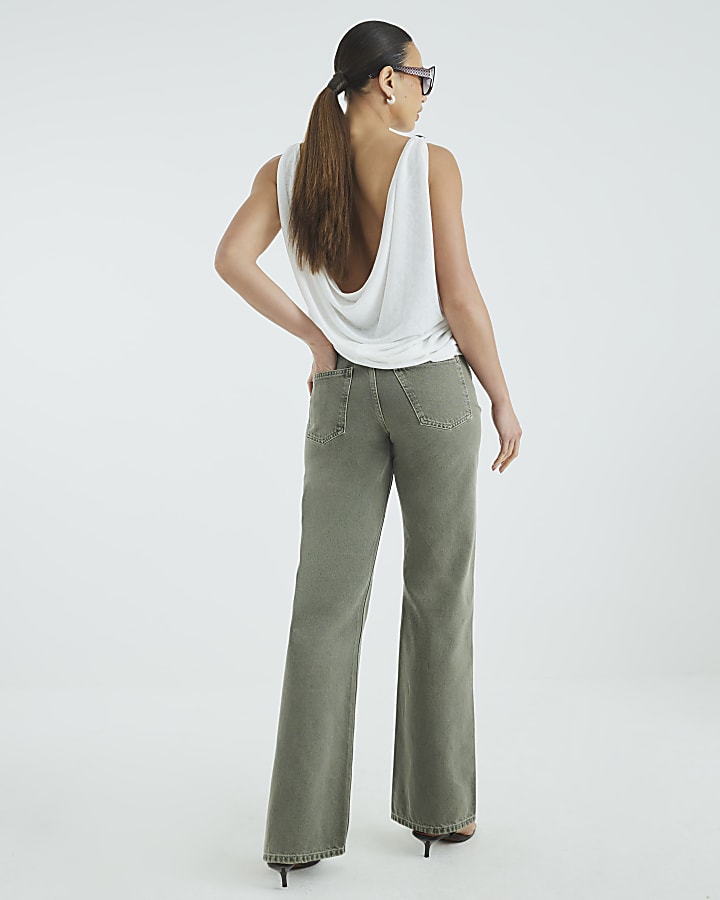 Khaki High Rise Relaxed Straight Leg Jeans