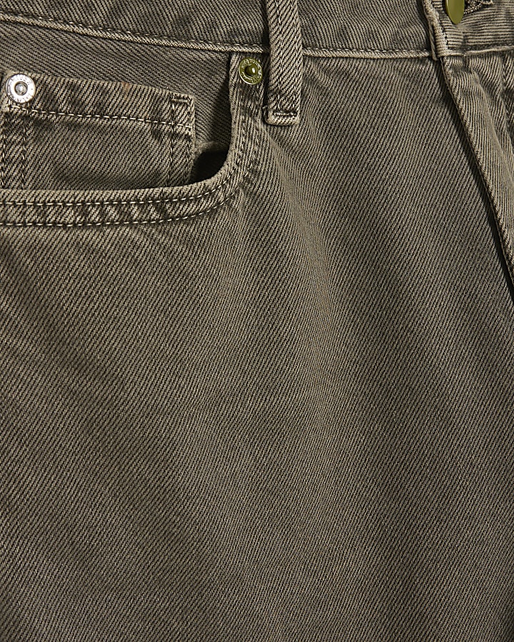 Khaki High Rise Relaxed Straight Leg Jeans