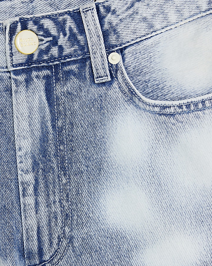Blue High Rise Relaxed Straight Leg Jeans