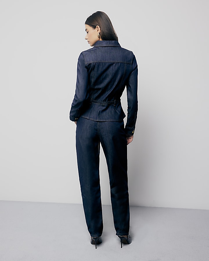 Blue High Rise Tapered Jeans