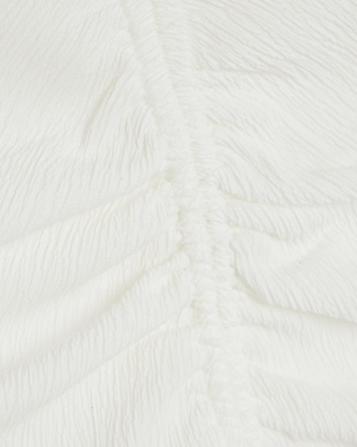 White Ruched Textured Tank Top