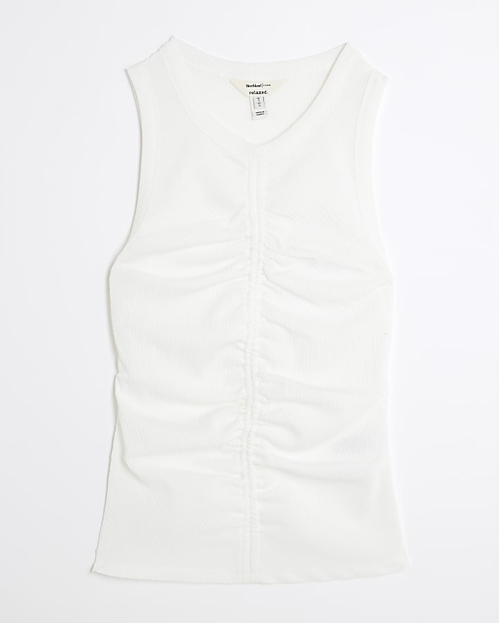 White Ruched Textured Tank Top