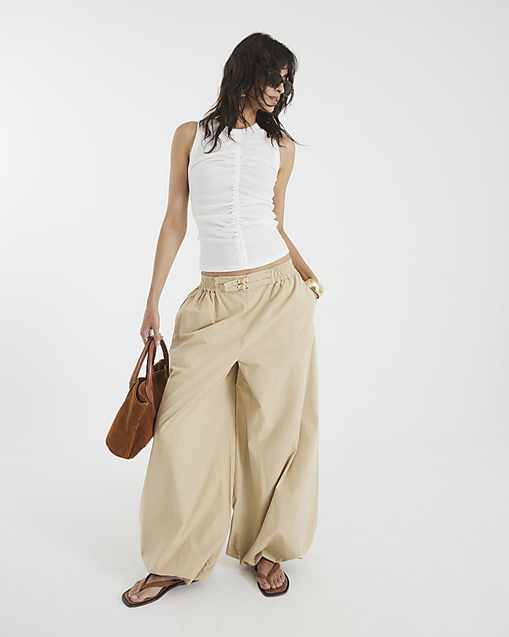 White Ruched Textured Tank Top