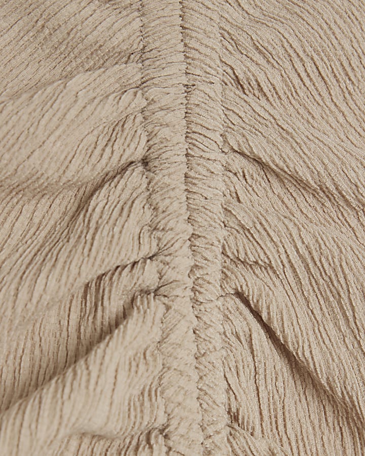 Beige Ruched Textured Tank Top