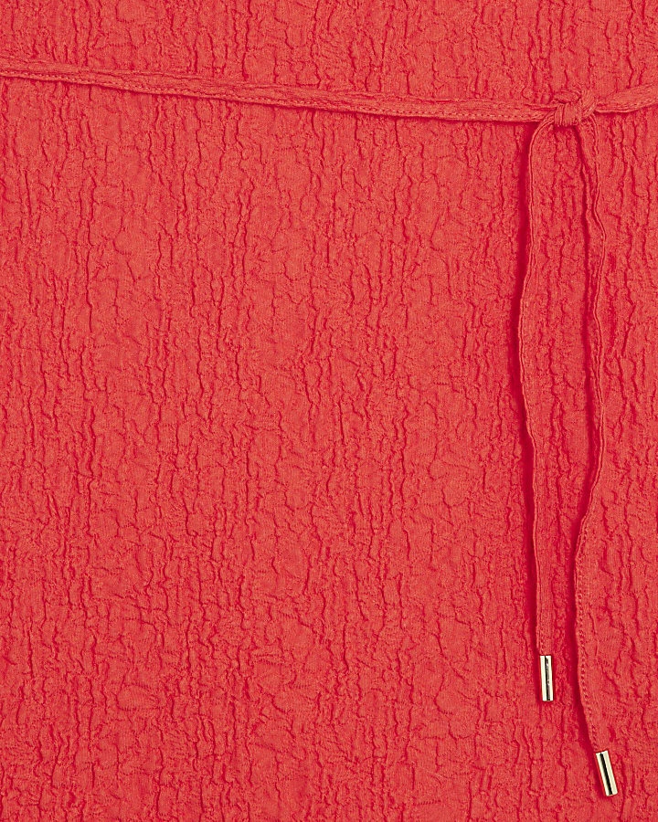 Red Short Sleeve Textured T-shirt Dress