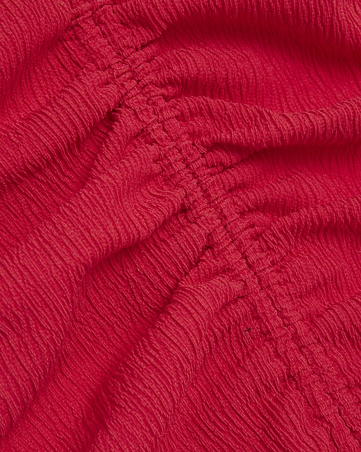 Red Sleeveless Ruched Textured Midi Dress