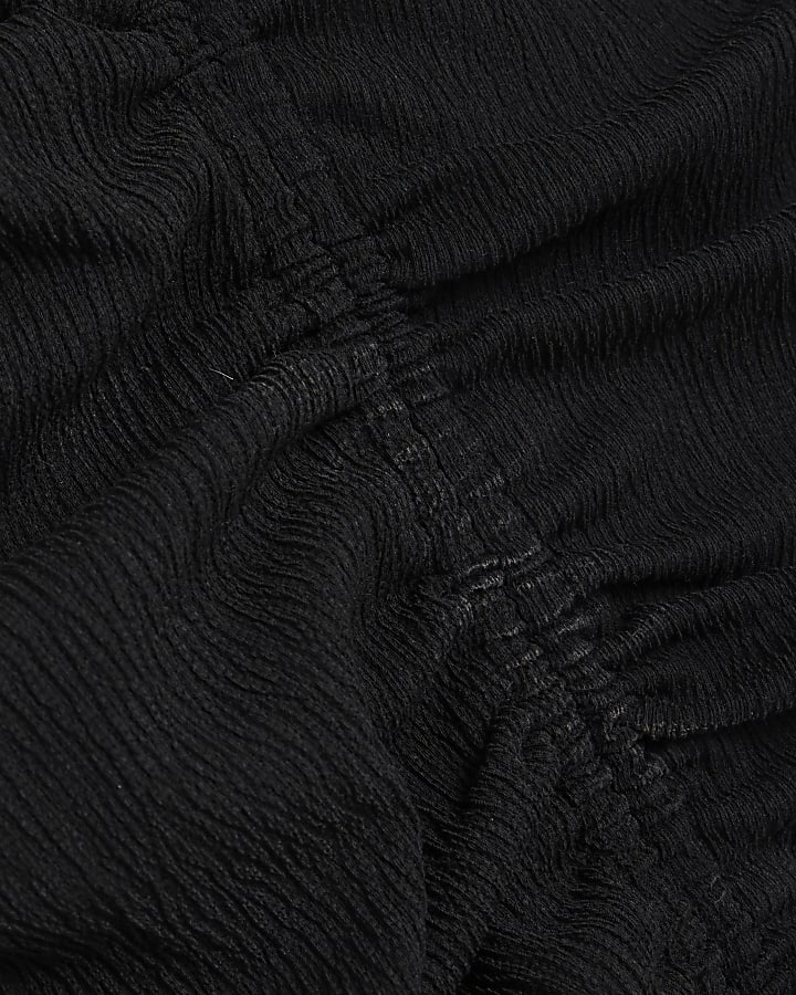 Black Sleeveless Ruched Textured Midi Dress