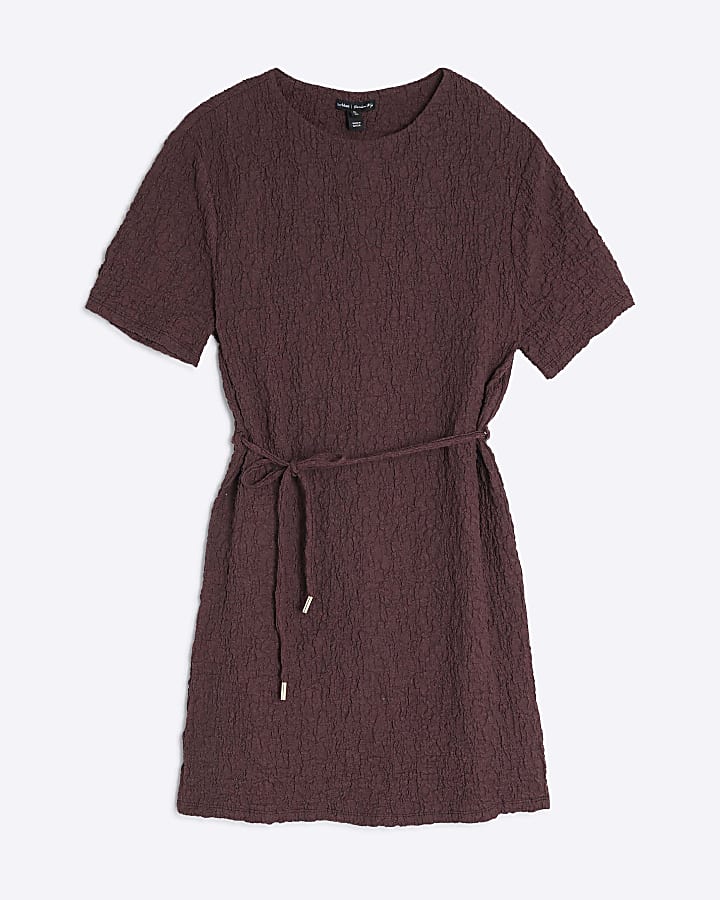 Red Short Sleeve Textured T-shirt Dress