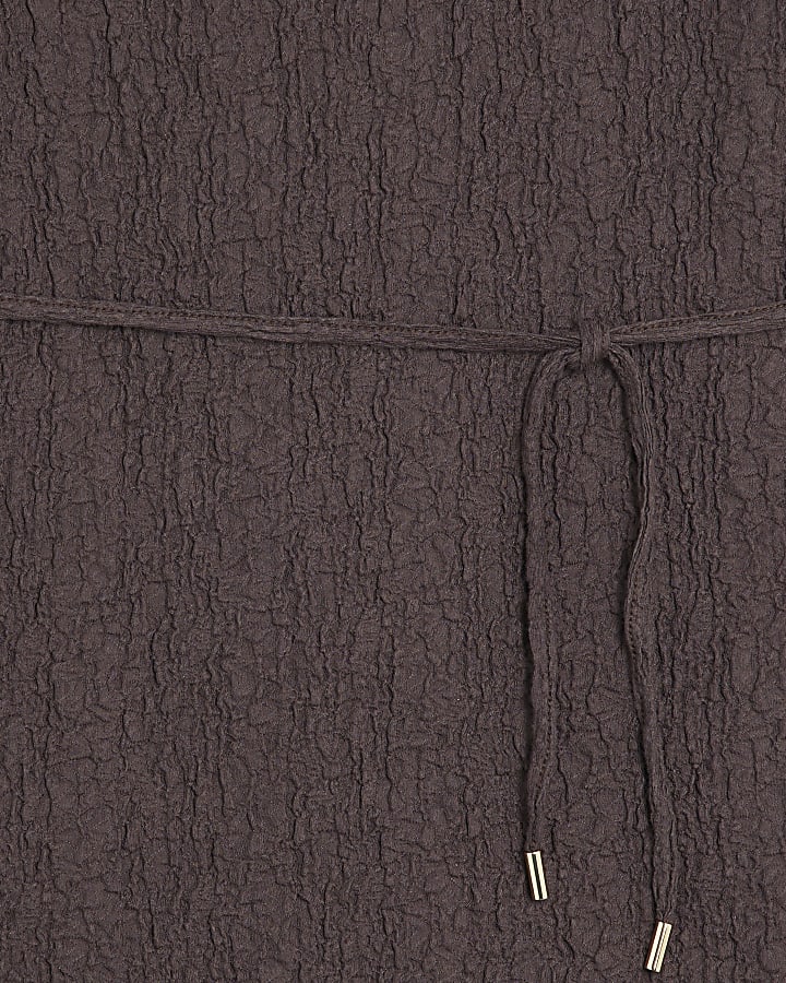 Brown Short Sleeve Textured T-shirt Dress