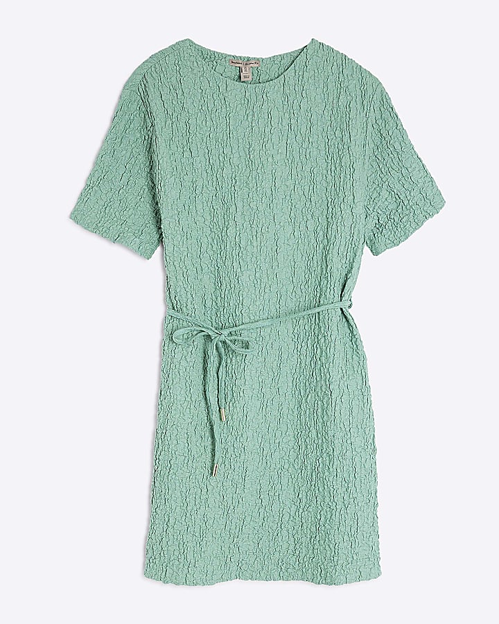 Green Short Sleeve Textured T-shirt Dress