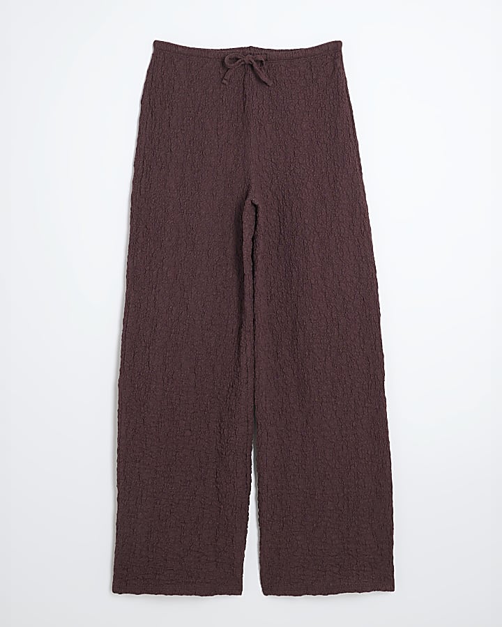 Red Textured Wide Leg Trousers