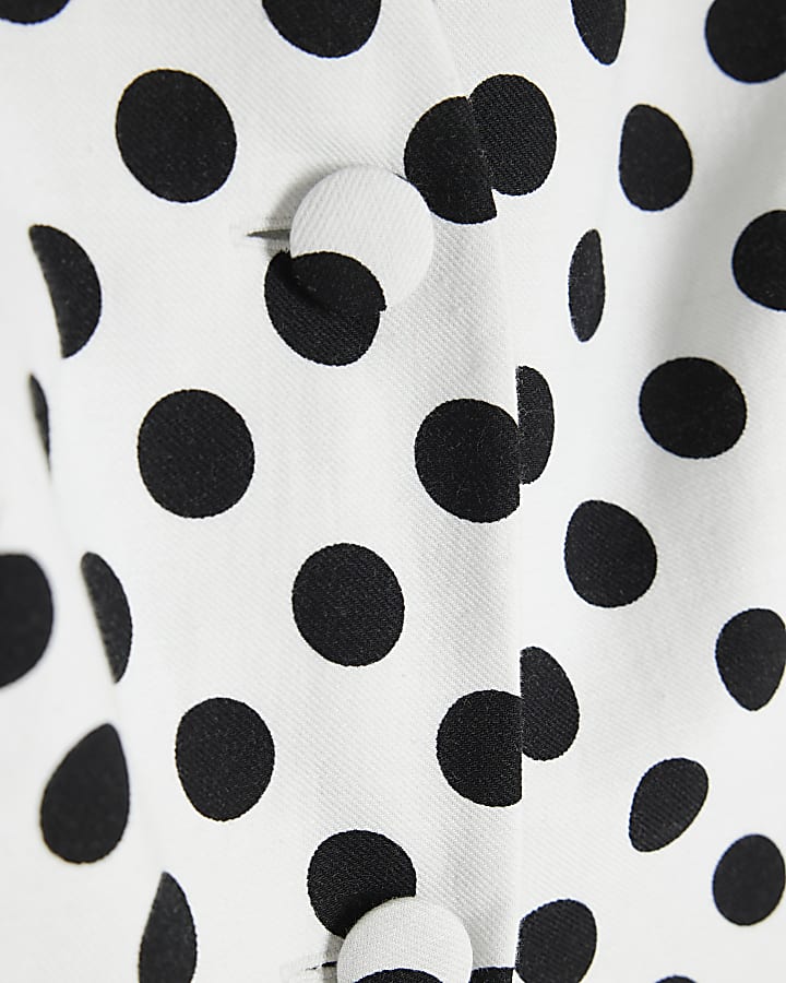 White Polka Dot Linen Blend Waistcoat