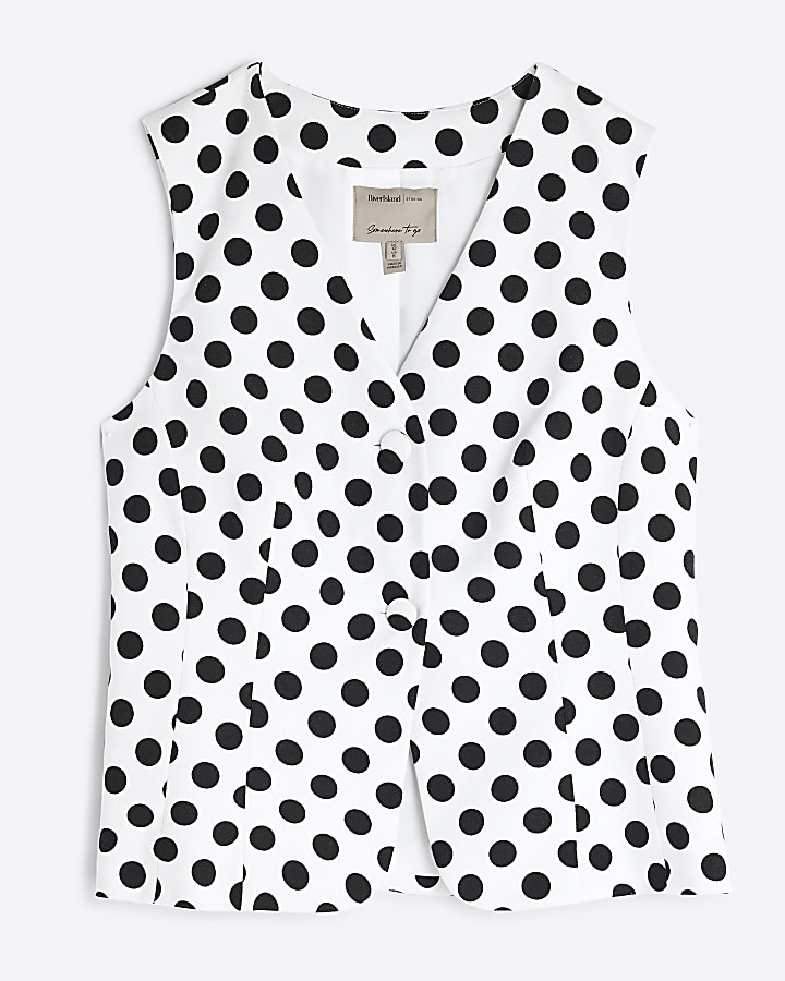White Polka Dot Linen Blend Waistcoat