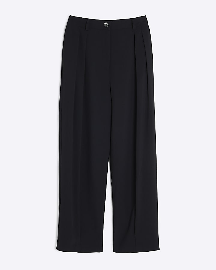 Black Straight Leg Pleated Trousers