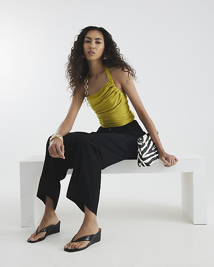 Black Straight Leg Pleated Trousers