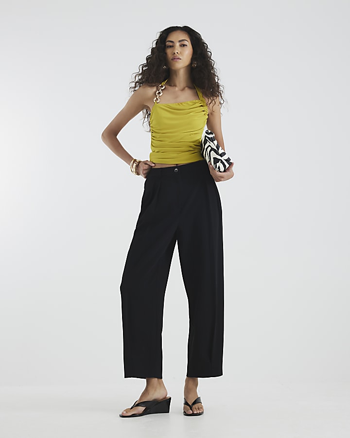 Black Straight Leg Pleated Trousers