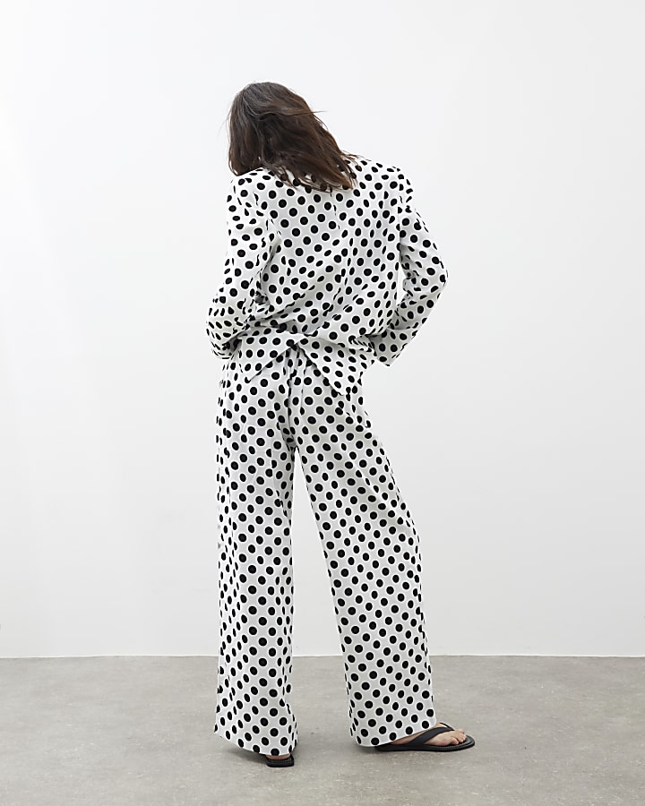 White Polka Dot Wide Leg Trousers