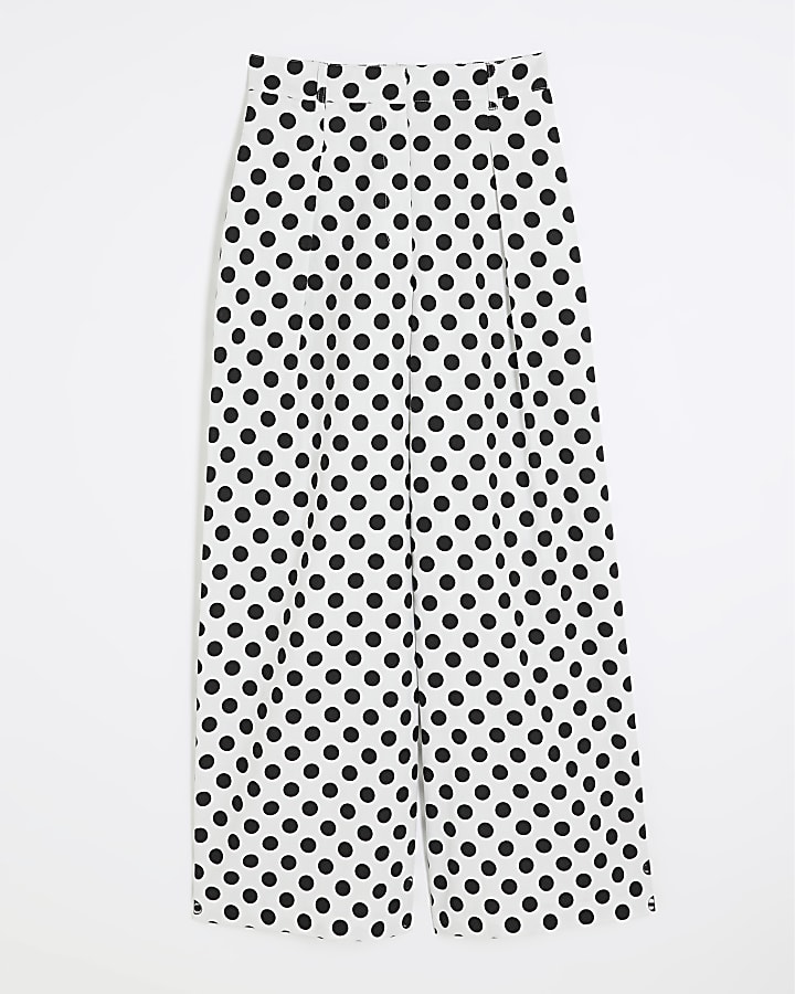 White Polka Dot Wide Leg Trousers
