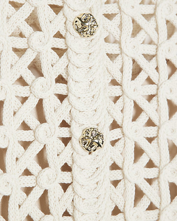Cream Crochet Waistcoat Hybrid Midi Dress