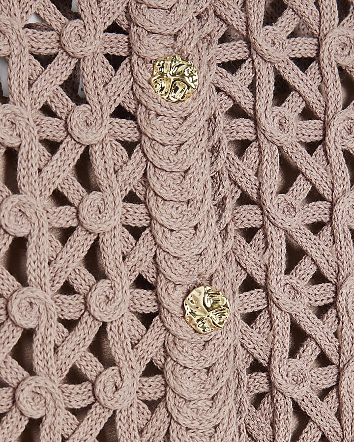 Beige Crochet Waistcoat Hybrid Midi Dress